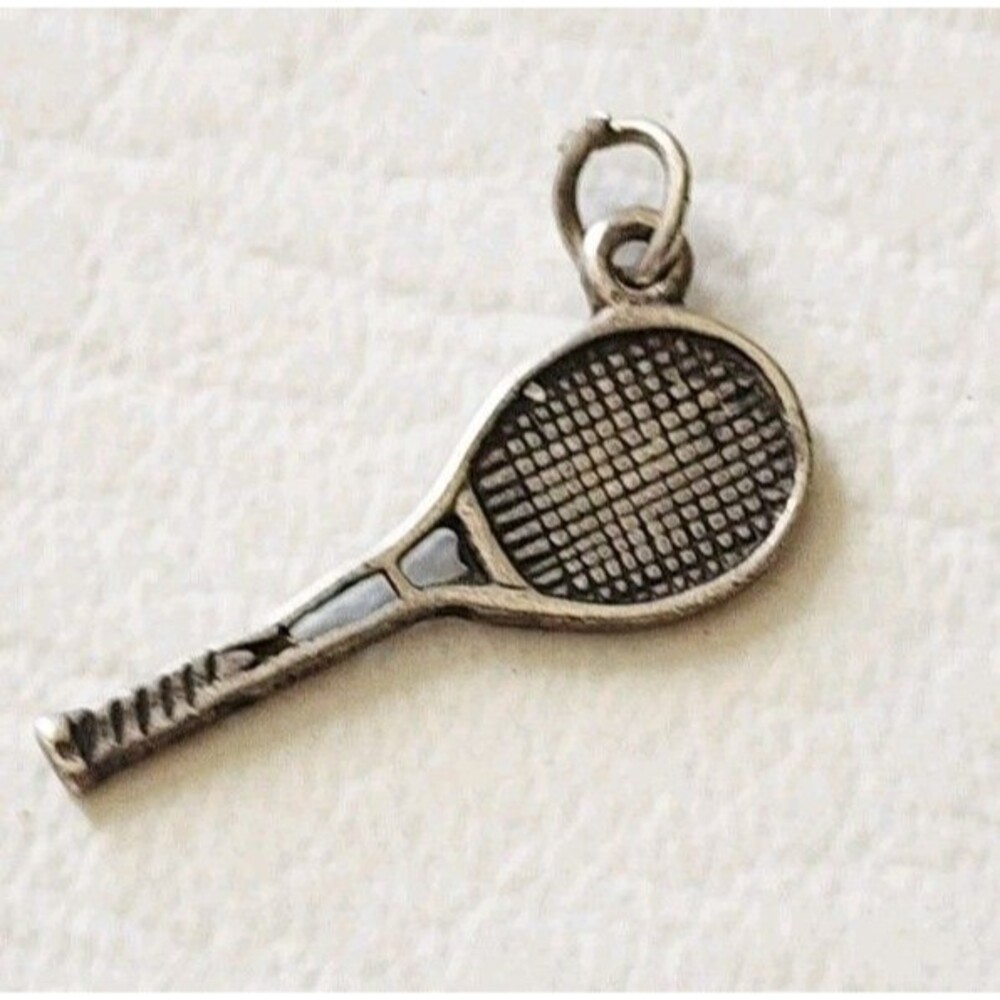 925 Sterling Silver Tennis Racket Charm Made in USA 1" 1g